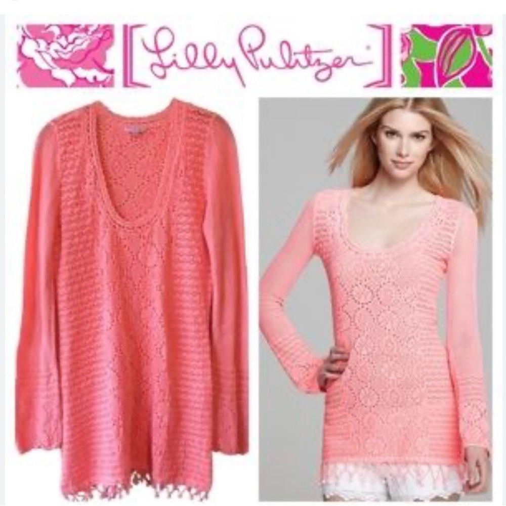 Lilly Pulitzer Coral Crochet “Athena” Tunic
Size Large. NWOT